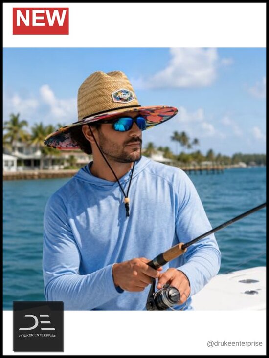Straw Wide Brim Sun Hat UPF 50+ Unisex Beach Fishing Hat